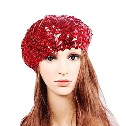 CHUANGLI Sparkly Sequins Beret Hat Glitter Mermaid Cap for Dancing Party Fancy Dress - 3