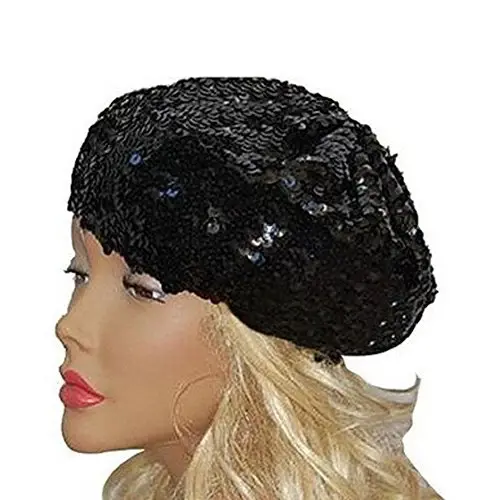 CHUANGLI Sparkly Sequins Beret Hat Glitter Mermaid Cap for Dancing Party Fancy Dress - 1