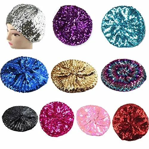 CHUANGLI Sparkly Sequins Beret Hat Glitter Mermaid Cap for Dancing Party Fancy Dress - 4