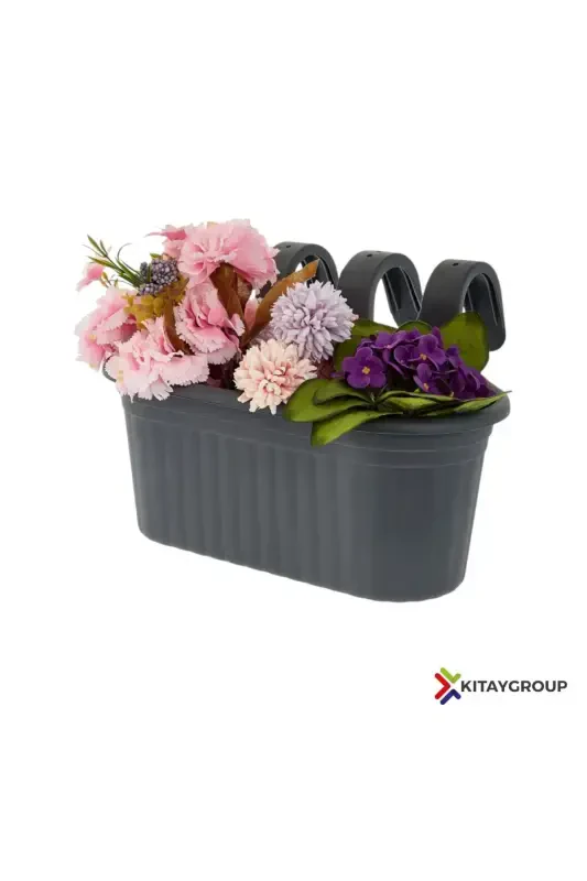 Chubby Hanging Balcony Pot 6.5 Lt 3-Piece Set Anthracite-DARK ANTHRACITE - KITAYGROUP