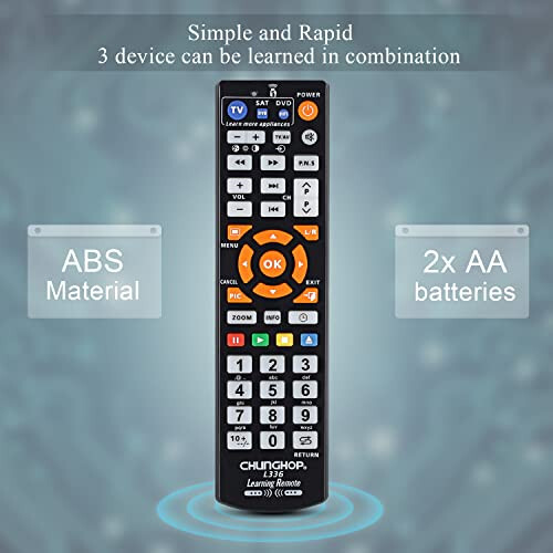 CHUNGHOP Universal IR Learning Remote Control for Smart TV VCR CBL DVD SAT STR-TV CD VCD HI-FI, barcha brendlar uchun IR masofaviy boshqaruv 3 ta 1 da dasturlash mumkin bo'lgan boshqaruvchi L336 - 7