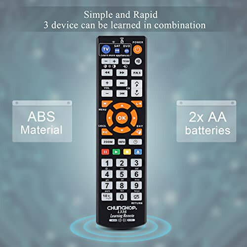 CHUNGHOP Universal IR Learning Remote Control for Smart TV VCR CBL DVD SAT STR-TV CD VCD HI-FI, barcha brendlar uchun IR masofaviy boshqaruv 3 ta 1 da dasturlash mumkin bo'lgan boshqaruvchi L336 - 7