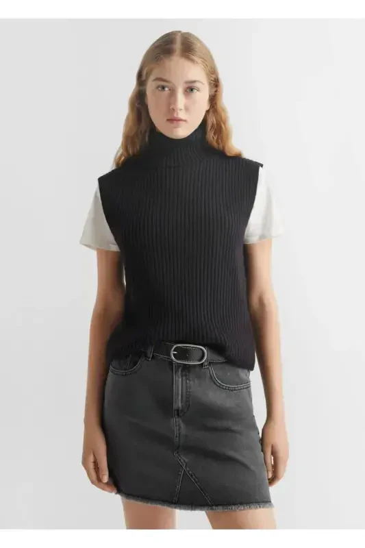 Chunky knit vest-Black - 1