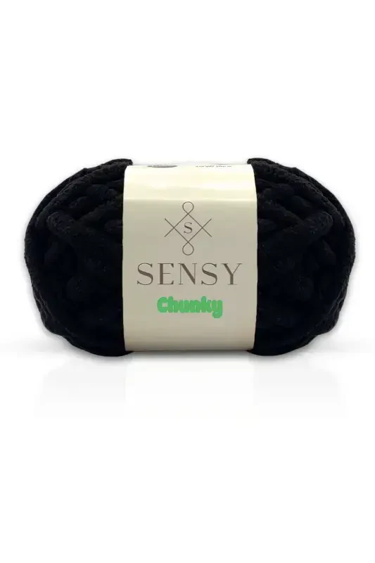 Chunky Qo'lda To'qilgan Ip 200 gr Barmoq Bilan To'qish Ipi Qora-Qora - SENSY