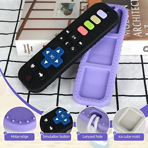 Chuya Baby Remote Control Teether Toy Chew Toy for Babies 3-24 Months Teething Relief Baby Toys for Infants Black+Purple - 2