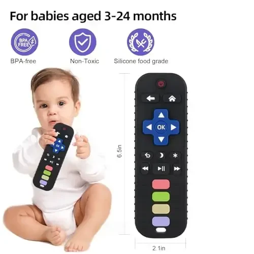 Chuya Baby Remote Control Teether Toy Chew Toy for Babies 3-24 Months Teething Relief Baby Toys for Infants Black+Purple - 3