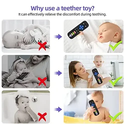 Chuya Baby Remote Control Teether Toy Chew Toy for Babies 3-24 Months Teething Relief Baby Toys for Infants Black+Purple - 4