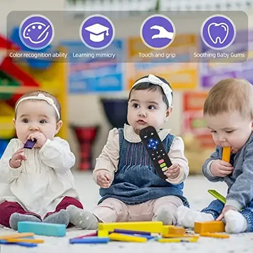 Chuya Baby Remote Control Teether Toy Chew Toy for Babies 3-24 Months Teething Relief Baby Toys for Infants Black+Purple - 7