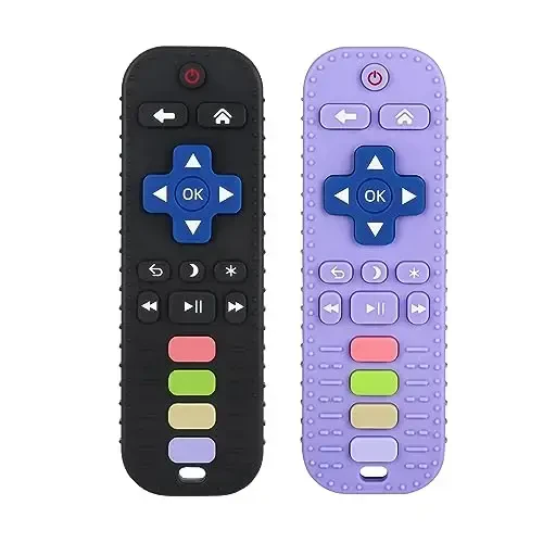 Chuya Baby Remote Control Teether Toy Chew Toy for Babies 3-24 Months Teething Relief Baby Toys for Infants Black+Purple - CHUYA