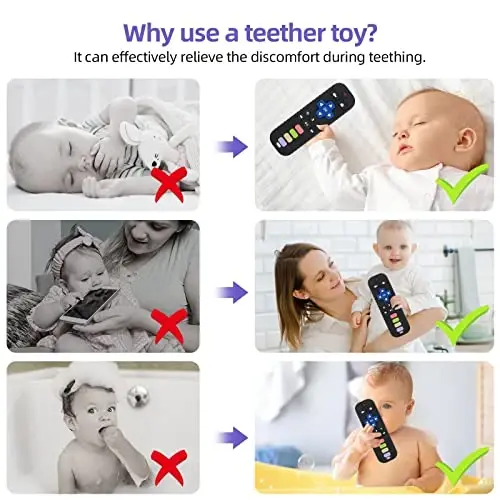 Chuya Baby Teether for Babies 3 6 12 18 24 Months TV Remote Control Shape Soft Gums Chew Toys Black+Blue - 4