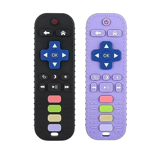 Chuya Baby Remote Control Teether Toy Chew Toy for Babies 3-24 Months Teething Relief Baby Toys for Infants Black+Purple - 1