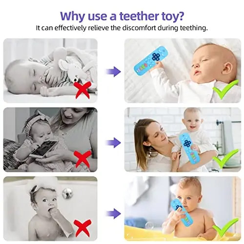 Chuya Remote Teethers Silicone Baby Teething Toys, TV Remote Teether for 3-6-12-18 Months Babies Infant Toddlers Teething Relief Chew Toys (Blue) - 3