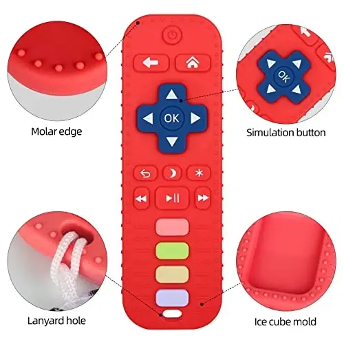 Chuya Remote Teethers Silicone Baby Teething Toys, TV Remote Teether Toy Red - 3