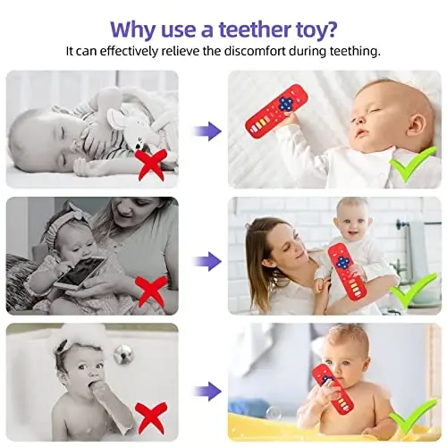 Chuya Remote Teethers Silicone Baby Teething Toys, TV Remote Teether Toy Red - 4