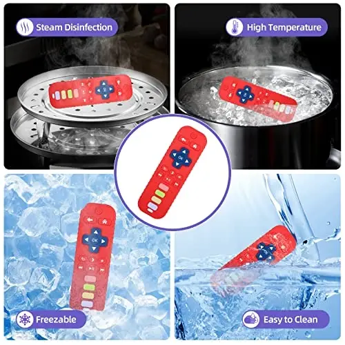Chuya Remote Teethers Silicone Baby Teething Toys, TV Remote Teether Toy Red - 5
