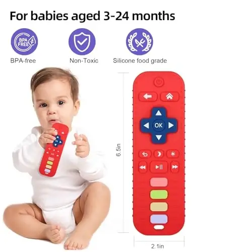 Chuya Remote Teethers Silicone Baby Teething Toys, TV Remote Teether Toy Red - 2
