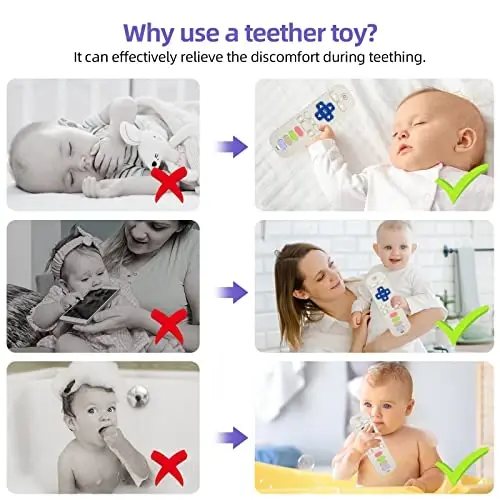 Chuya Silicone Baby Teether Toy TV Pulti Shaklidagi Chaynaladigan O'yinchoq 3+ Oylik Chaqaloqlar Uchun, Tish Chiqarish Og'rig'ini Yengillashtiruvchi Chaqaloqlar Uchun O'yinchoqlar (Oq) - 4