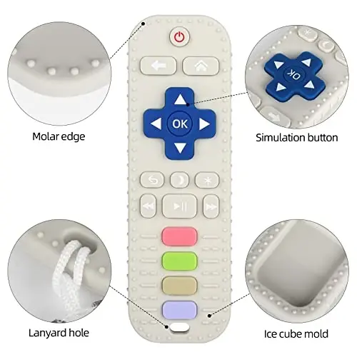 Chuya Silicone Baby Teether Toy TV Remote Control Shape Chew Toy for Babies 3+ Months, Teething Relief Baby Toys for Infants (White) - 3