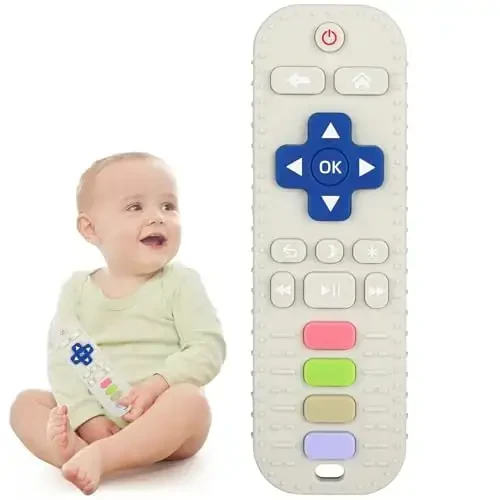Chuya Silicone Baby Teether Toy TV Remote Control Shape Chew Toy for Babies 3+ Months, Teething Relief Baby Toys for Infants (White) 