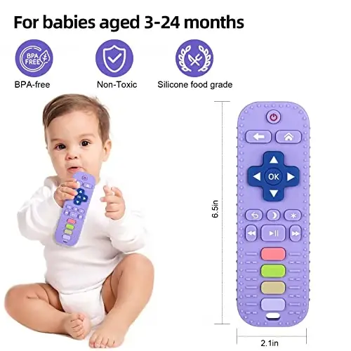 Chuya Silicone Baby Teething Toy Remote Control Shape Chew Toy for Babies 3-6 Months 3-24 Months, Teether Relief Baby Toys for Infants TV BPA Free(Purple) - 2