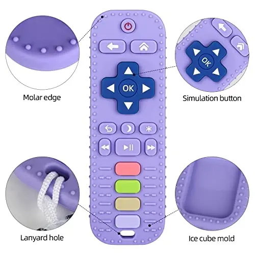 Chuya Silicone Baby Teething Toy Remote Control Shape Chew Toy for Babies 3-6 Months 3-24 Months, Teether Relief Baby Toys for Infants TV BPA Free(Purple) - 3