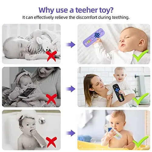 Chuya Silicone Baby Teething Toy Remote Control Shape Chew Toy for Babies 3-6 Months 3-24 Months, Teether Relief Baby Toys for Infants TV BPA Free(Purple) - 4