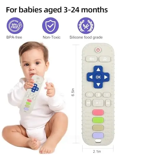 Chuya Silicone Baby Teether Toy TV Remote Control Shape Chew Toy for Babies 3+ Months, Teething Relief Baby Toys for Infants (White) - CHUYA (1)