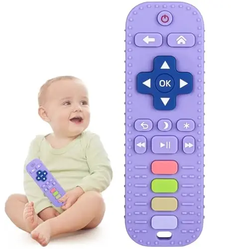 Chuya Silikon Bebek Diş Kaşıyıcı Oyuncak Uzaktan Kumanda Şekli 3-6 Aylık 3-24 Aylık Bebekler için Çiğneme Oyuncağı, Bebekler için Diş Çıkarma Rahatlatıcı Bebek Oyuncakları TV BPA İçermez (Mor) - 1