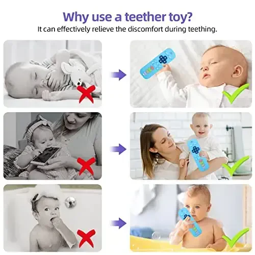 Chuya Remote Teethers Silicone Baby Teething Toys, TV Remote Teether for 3-6-12-18 Months Babies Infant Toddlers Teething Relief Chew Toys (Blue) - 3
