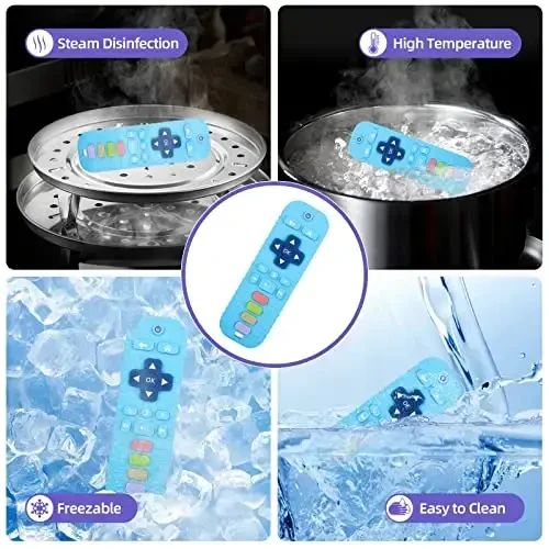 Chuya Remote Teethers Silicone Baby Teething Toys, TV Remote Teether for 3-6-12-18 Months Babies Infant Toddlers Teething Relief Chew Toys (Blue) - 4