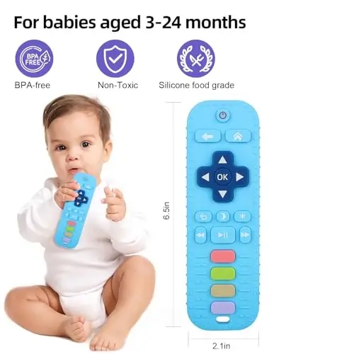Chuya Remote Teethers Silicone Baby Teething Toys, TV Remote Teether for 3-6-12-18 Months Babies Infant Toddlers Teething Relief Chew Toys (Blue) - 2