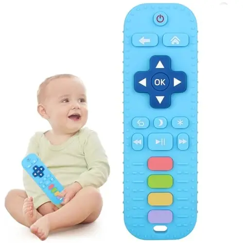 Chuya Remote Teethers Silicone Baby Teething Toys, TV Remote Teether for 3-6-12-18 Months Babies Infant Toddlers Teething Relief Chew Toys (Blue) - CHUYA
