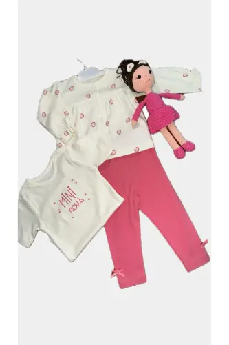 Ciccim %100 Pamuk Çilek Desenli Zıbınlı 3 Lü Bebek Takım-Beyaz - BABY (1)