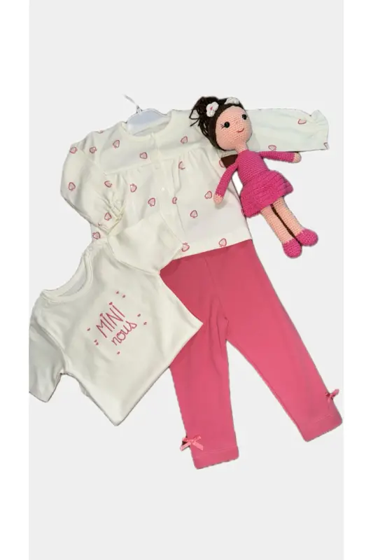 Ciccim %100 Pamuk Çilek Desenli Zıbınlı 3 Lü Bebek Takım-Beyaz - 2