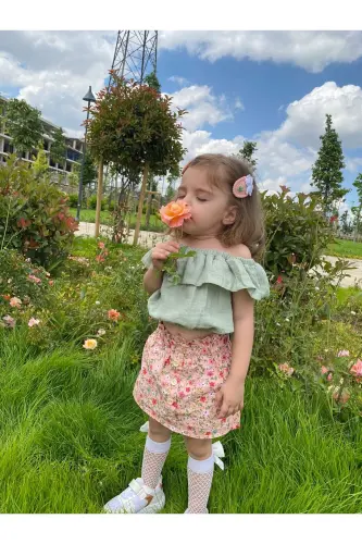 Çiçek Desen Düğmeli Etek - Pembe - BEBEĞİME ÇORAP (1)