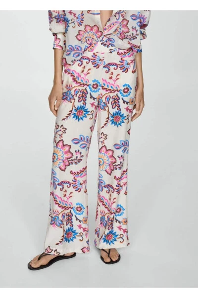 Çiçek desenli düz kesim pantolon - 1