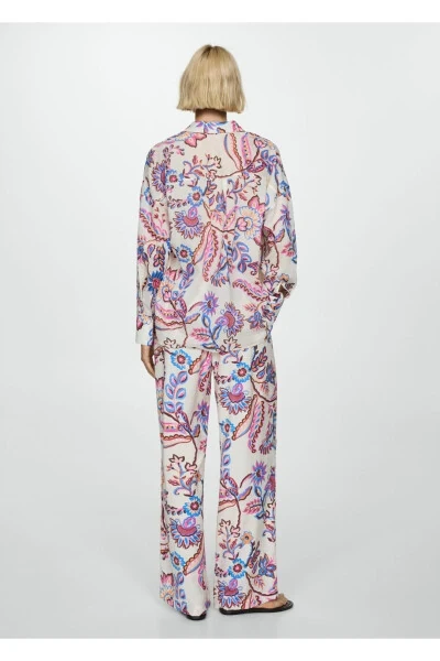 Çiçek desenli düz kesim pantolon - 4