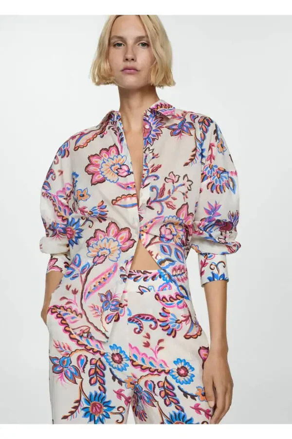 Çiçek desenli düz kesim pantolon - 6