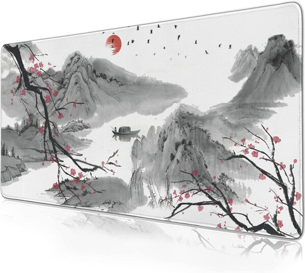 Çiçek Desenli Geniş Oyun Mouse Pad'i (31.5x11.8 inç) Büyük Kaymaz Kauçuk Taban Masa Koruyucu Sakura Dikişli Kenarlı Tam Masa Mouse Pad'i XL - 6