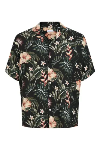 Çiçek Desenli Kısa Kollu Gömlek- Jeff-Siyah - 5