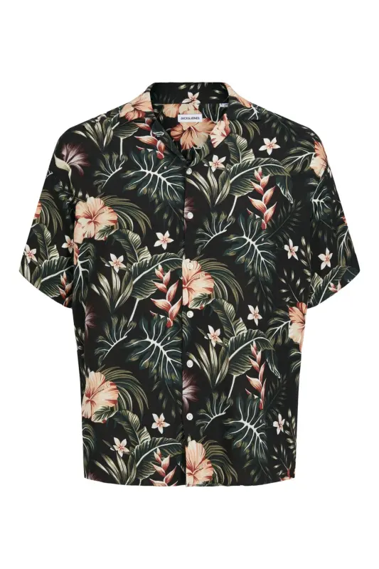 Çiçek Desenli Kısa Kollu Gömlek- Jeff-Siyah - 5