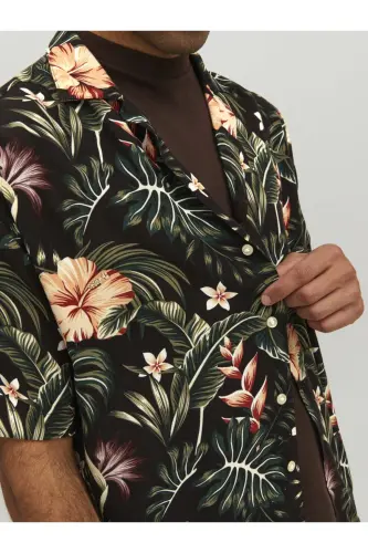 Çiçek Desenli Kısa Kollu Gömlek- Jeff-Siyah - 6