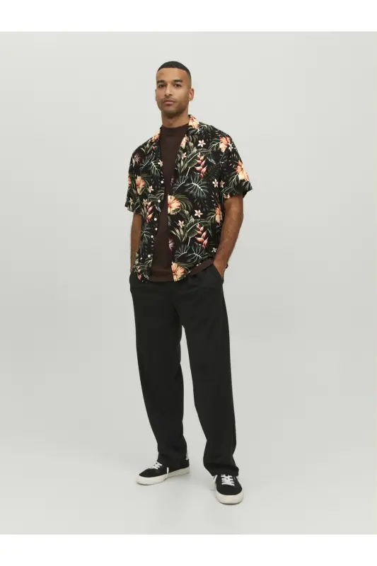 Çiçek Desenli Kısa Kollu Gömlek- Jeff-Siyah - JACK & JONES