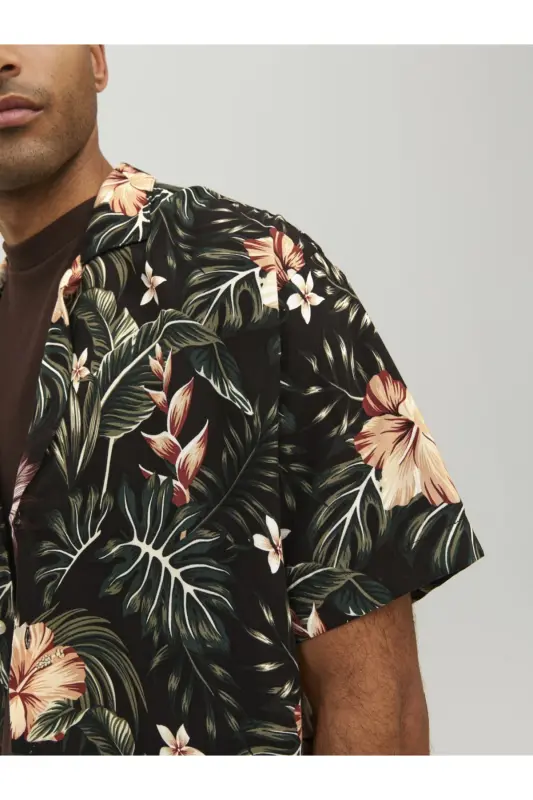 Çiçek Desenli Kısa Kollu Gömlek- Jeff-Siyah - 7