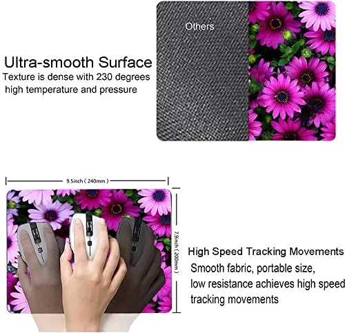 Hoka Fenle Mouse Pad with Flower Design - Purple Floral Square Waterproof Non-Slip Mouse Mat for Women's Laptop & Office - 3