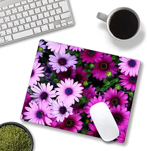 Hoka Fenle Mouse Pad with Flower Design - Purple Floral Square Waterproof Non-Slip Mouse Mat for Women's Laptop & Office - 4