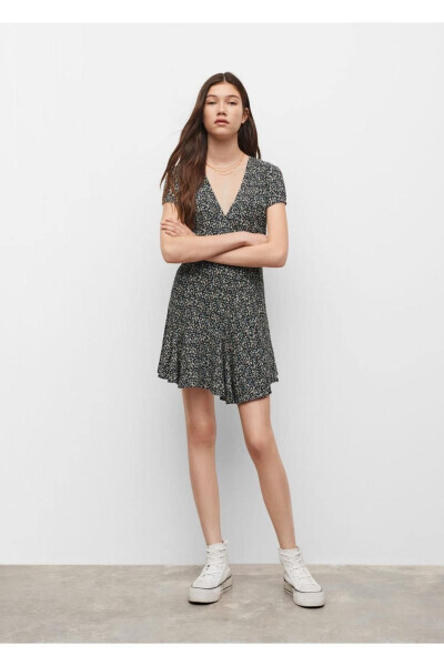Çiçekli Anvelop Elbise - Siyah - MANGO TEEN