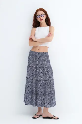 Çiçekli Uzun Etek E16209-K12 - Laci-Beyaz 