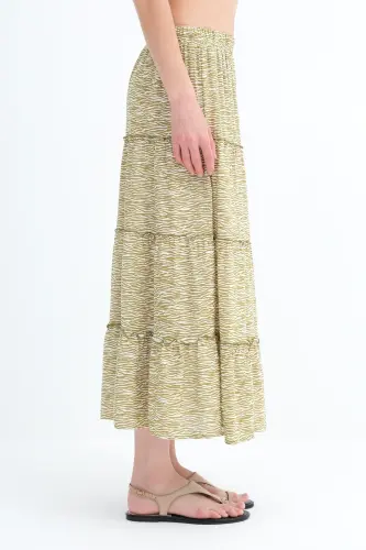 Çiçekli Uzun Etek E16209-K12 - Olive - 4