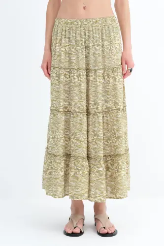 Çiçekli Uzun Etek E16209-K12 - Olive - 5